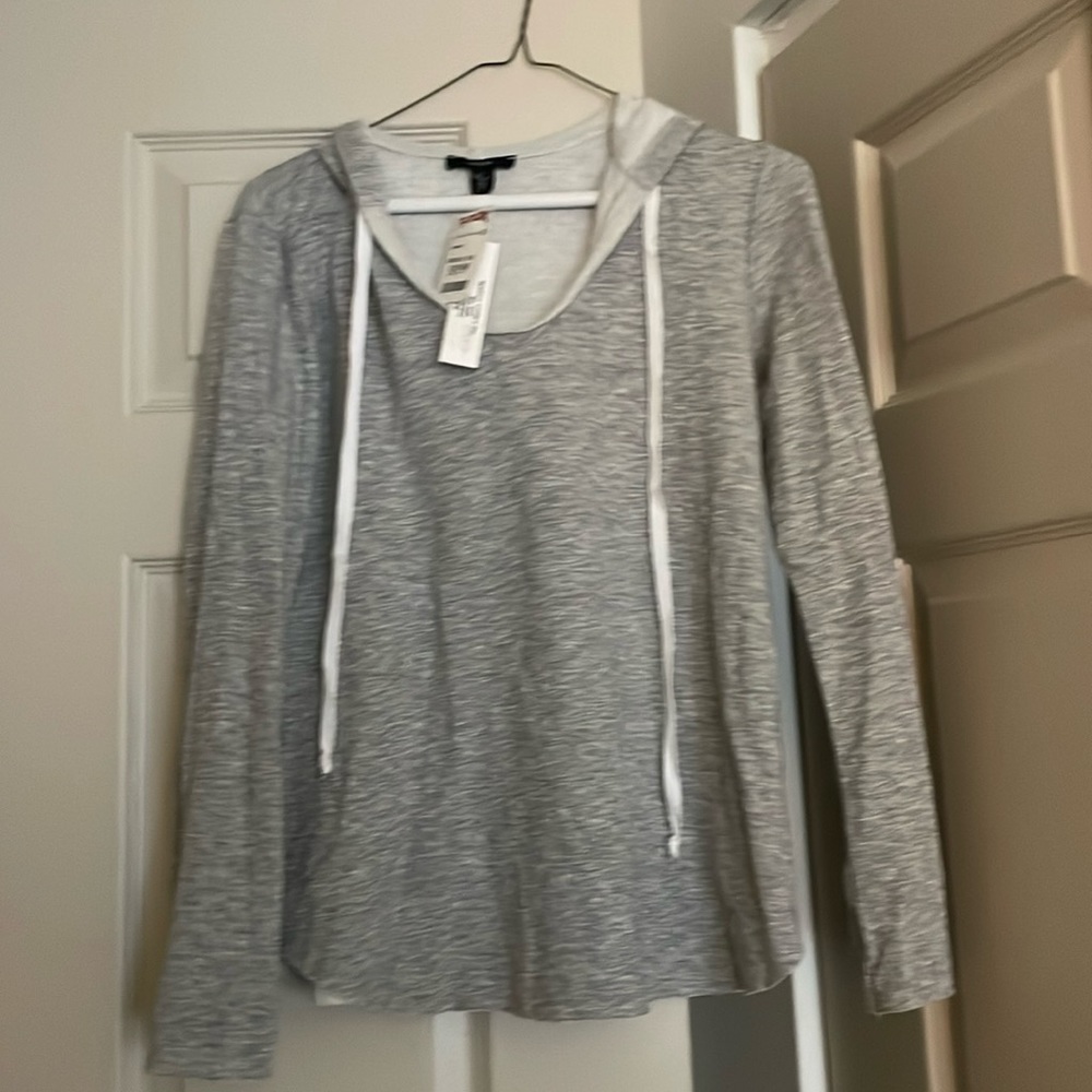 Drew. Grey hooded loose sweatshirt with hood